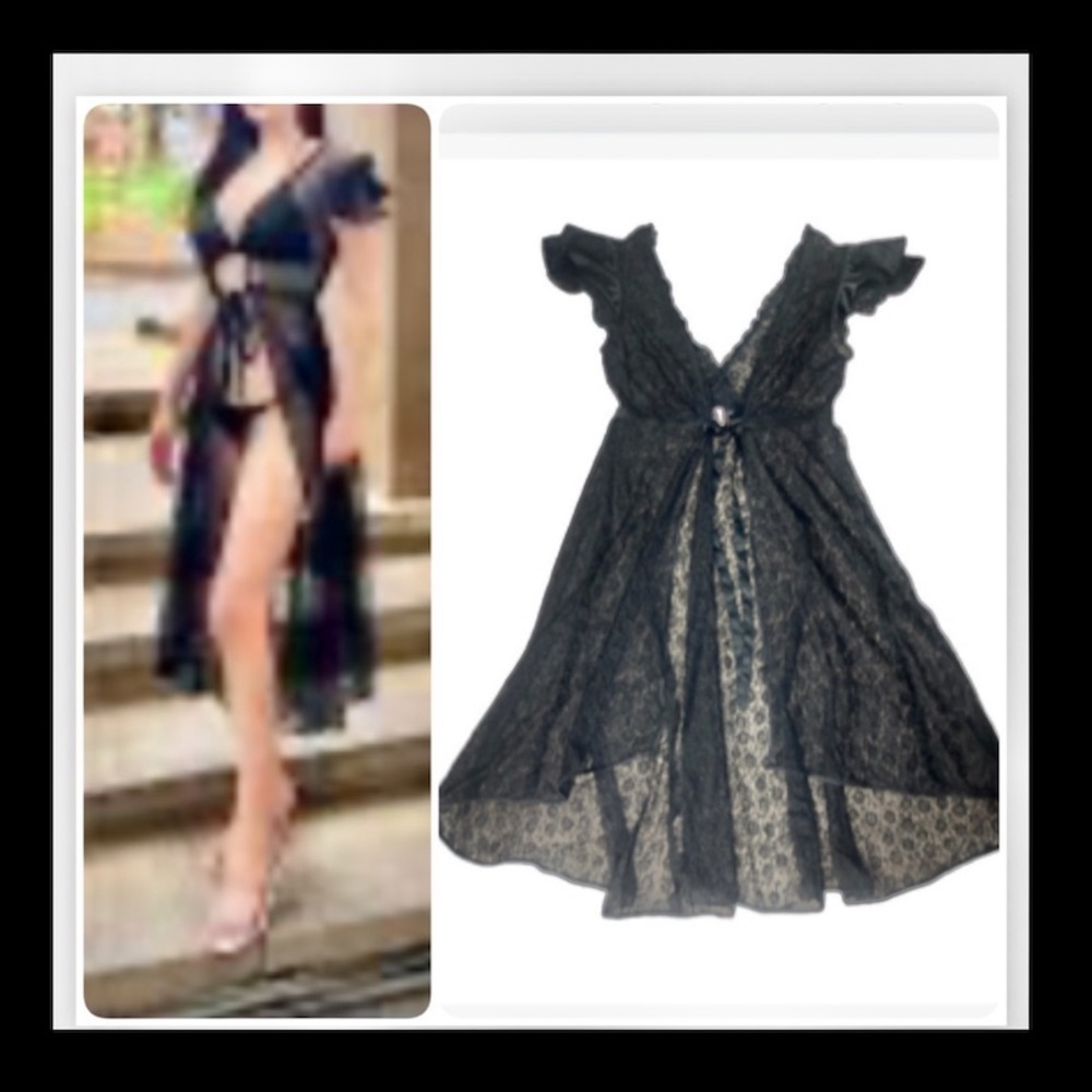 Victoria's Secret Y2K Black Lace open style Gown flutter sleeves high low style